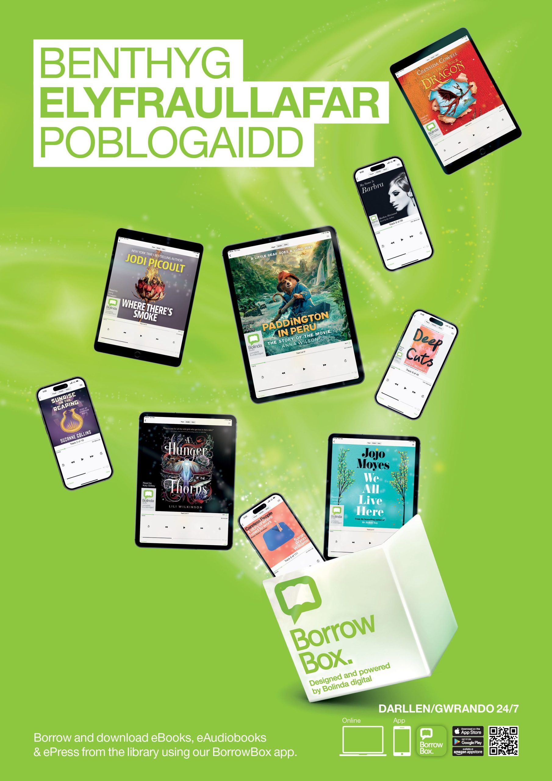 Benthyg eLyfrau ac eLyfrau llafar ar Borrowbox